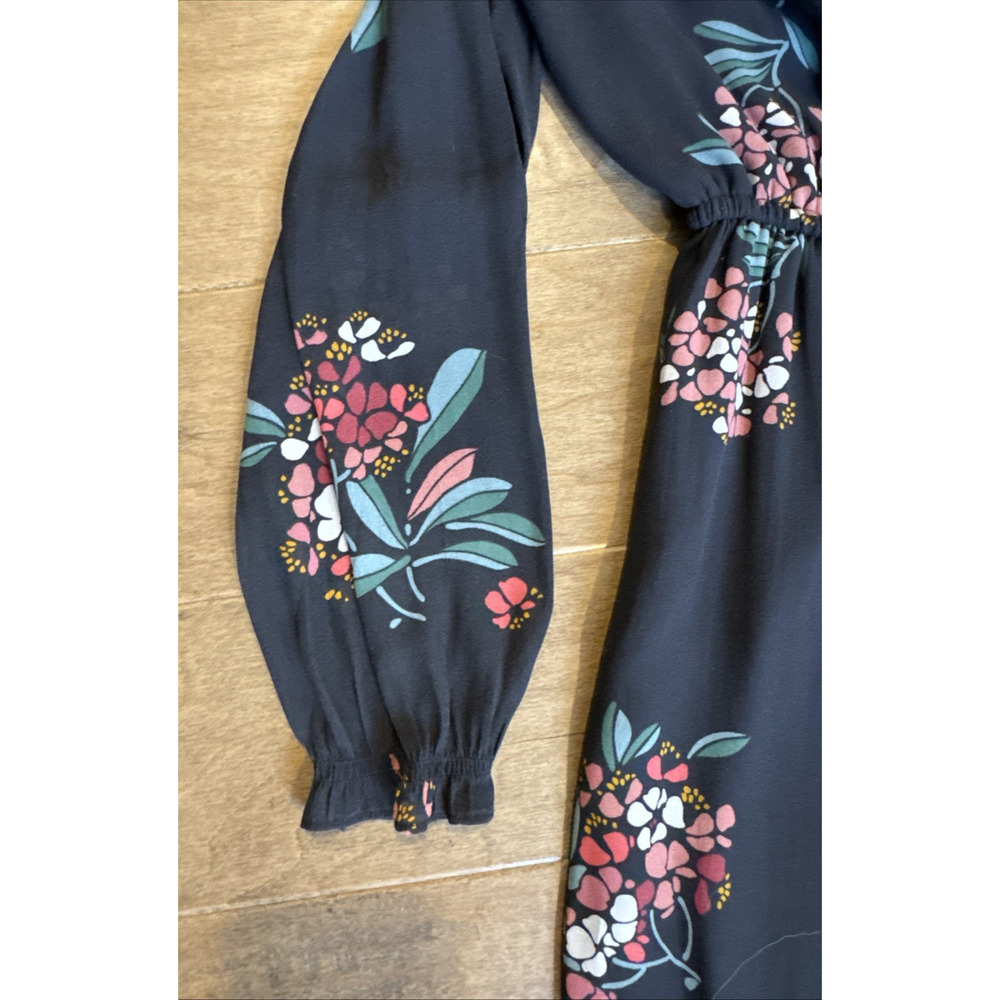 LOFT Floral Smocked Ruffle Maxi Dress Gray Long Sleeve Style 404708 Fall 2019 M - Picture 11 of 14